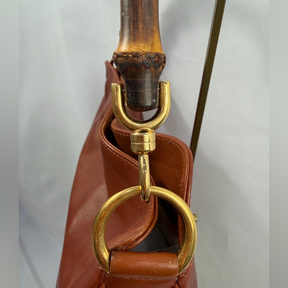 Vintage Gucci Bamboo Handle Cognac Leather Hobo Shoulder Bag - Picture 13 of 13